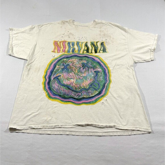 Nirvana Nevermind Graphic T-shirt Womens Distressed Short Sleeve Band Tee Sz S/M - Picture 1 of 13